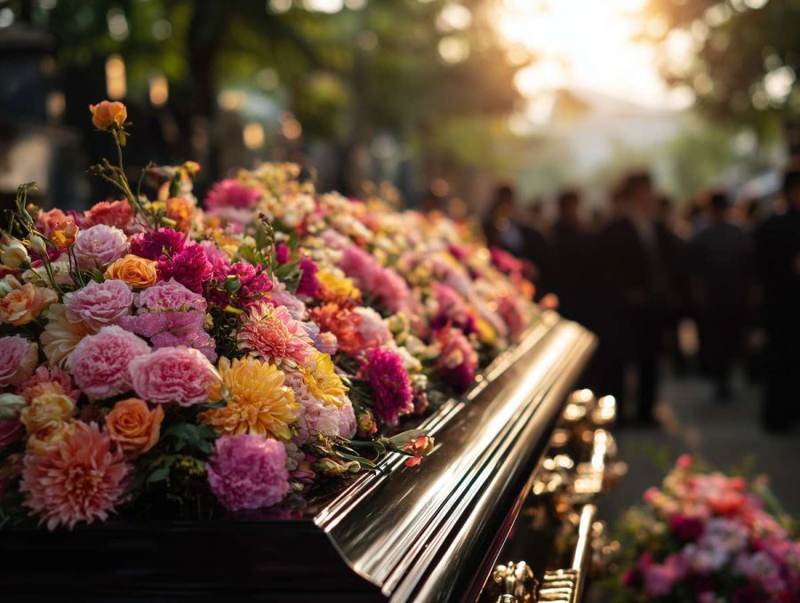 ataúd con flores
