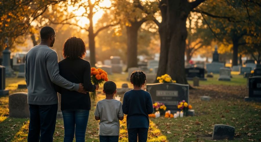 familia en un cementerio