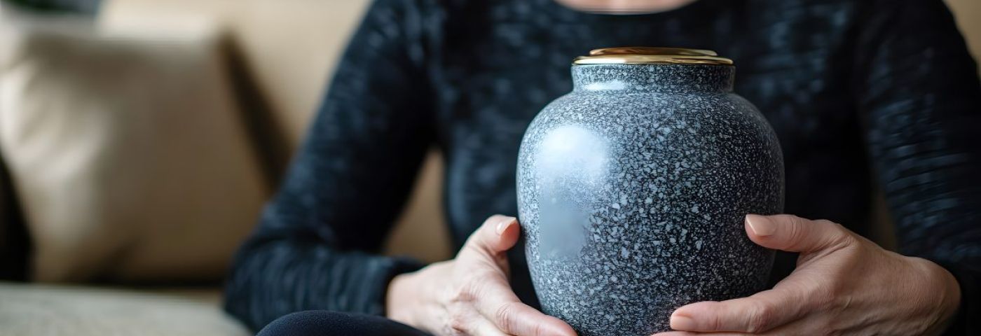 mujer sosteniendo una urna