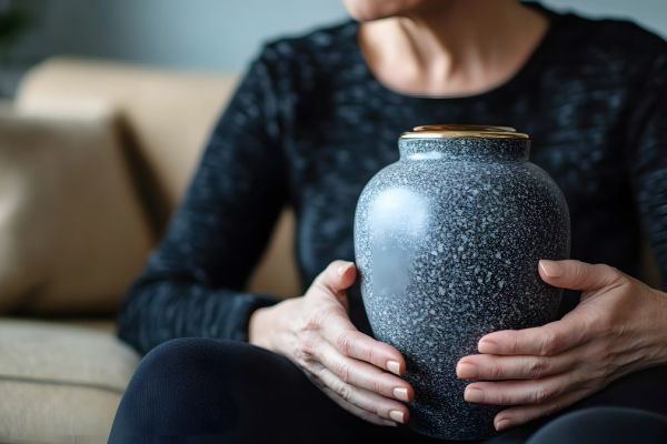 mujer sosteniendo una urna